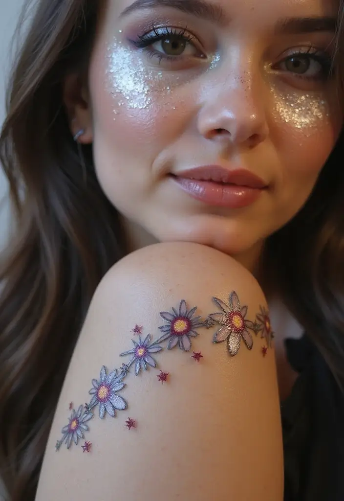 30 Daisy Chain Tattoo Inspirations for a Delicate Look - 13. Daisies with Stars
