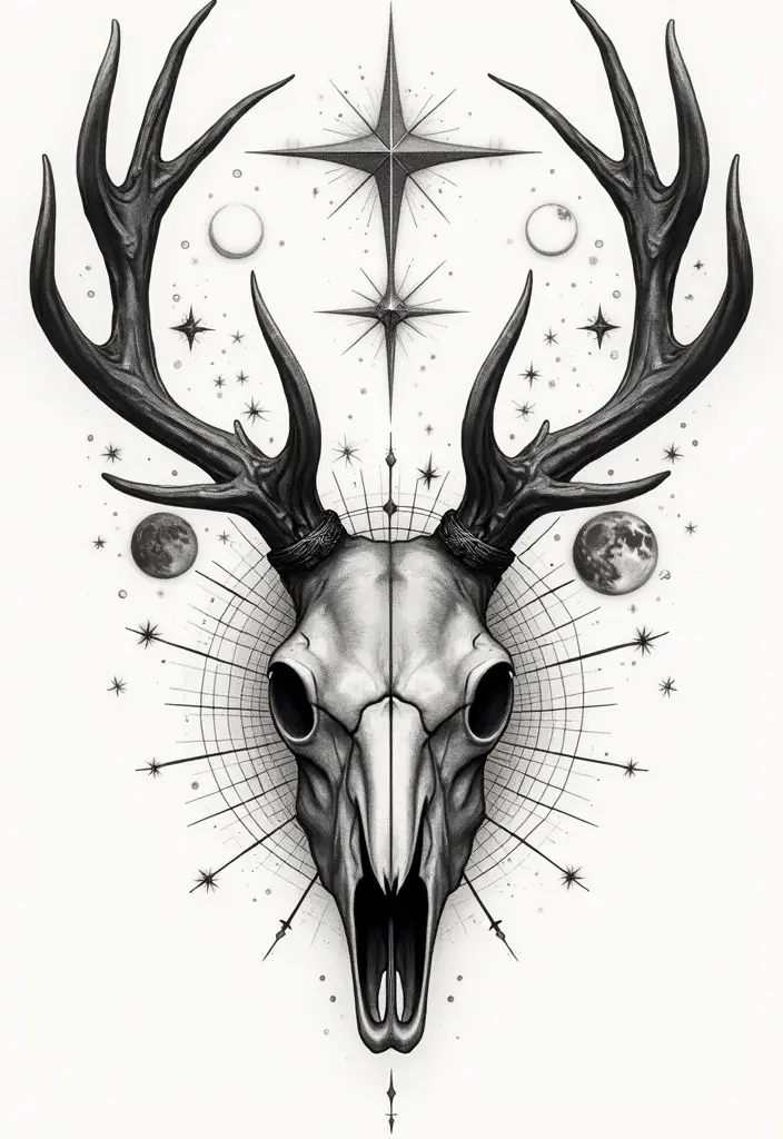 30 Deer Skull Tattoos That Capture Rustic Strength - 13. Cosmic Connection