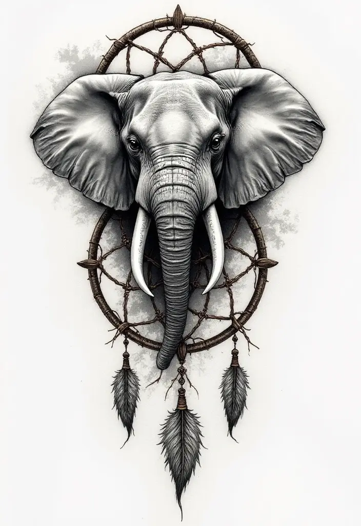 30 Elephant Tattoo Designs That Represent Strength and Wisdom - 13. Elephant Dreamcatcher