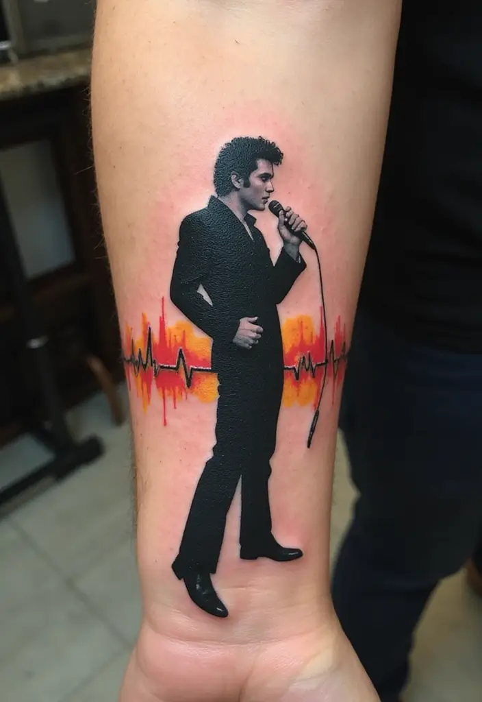 30 Elvis Silhouette Tattoo Ideas for Rock Legends - 13. Elvis with Heartbeat Lines