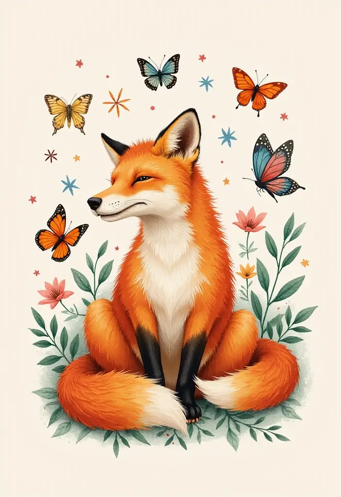 30 Fox Tattoos for Women That Highlight Feminine Energy - 13. Fox Amongst Butterflies Tattoo
