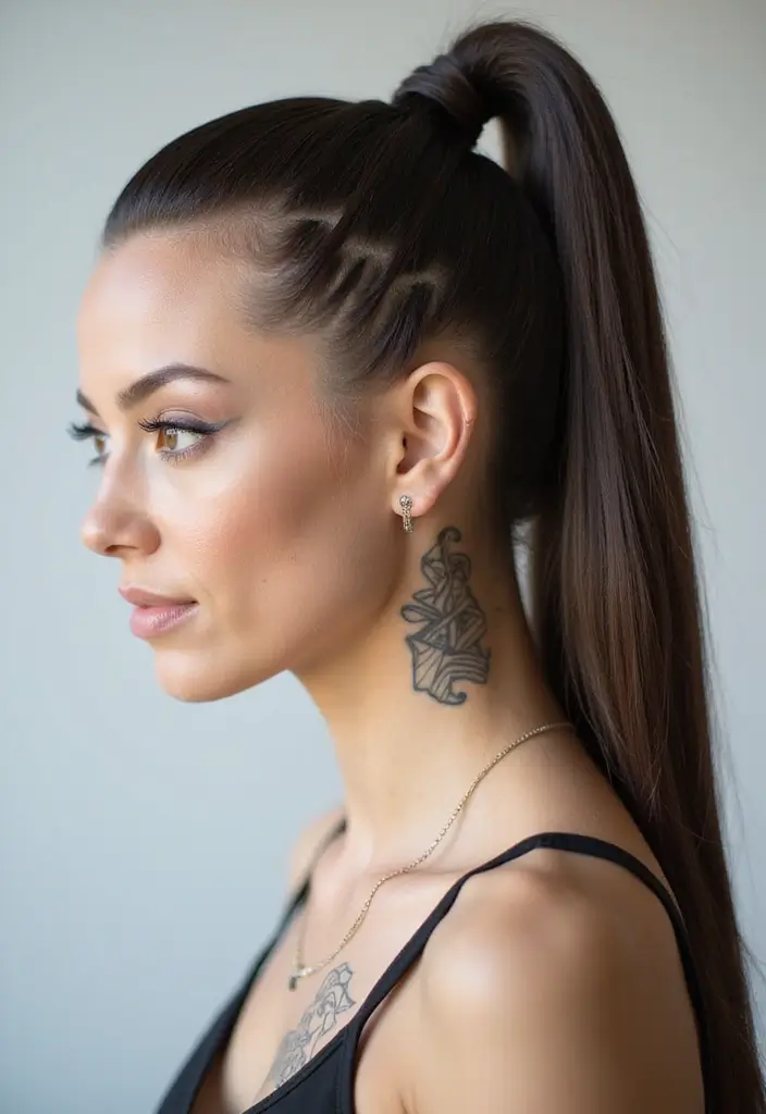 30 Creative Hair Tattoos for Ladies That Stand Out - 13. Funky Geometric Patterns