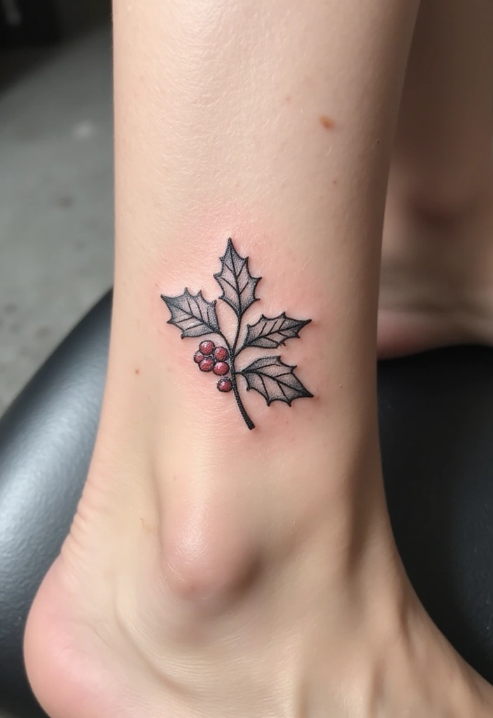 30 Holly Tattoo Meaning and Creative Design Ideas - 13. Line Art Holly Tattoo