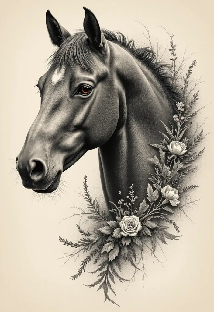 30 Horse and Horseshoe Tattoos for Luck and Freedom - 13. Detailed Horse Portrait
