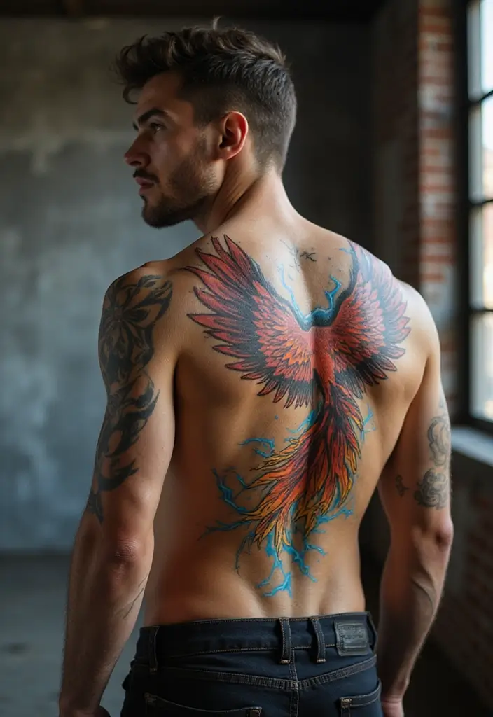 30 Lightning Tattoos for Men That Electrify Style - 13. Lightning and Phoenix