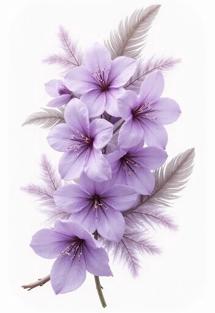 30 Lilac Flower Tattoo Designs with Gentle Symbolism - 13. Lilac with Feathers