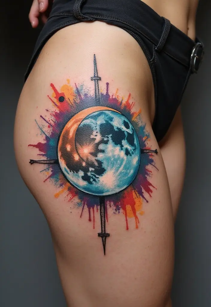30 Moon Tattoos for Men That Radiate Power and Mystery - 13. Abstract Moon Art