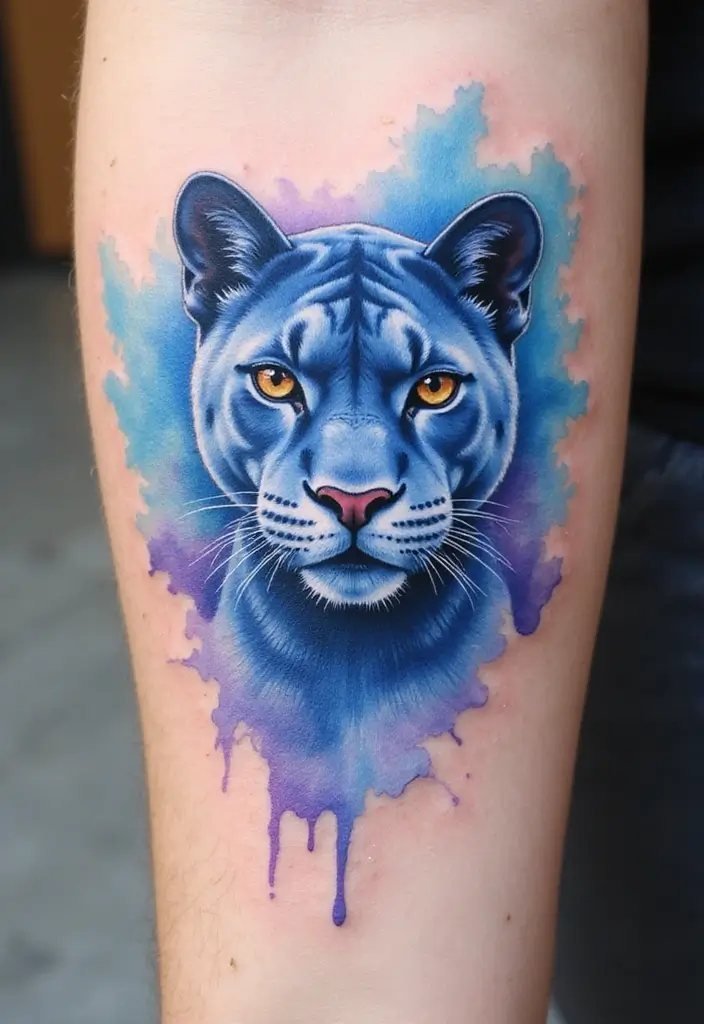 30 Panther Tattoo Designs That Represent Power and Mystery - 13. Watercolor Panther