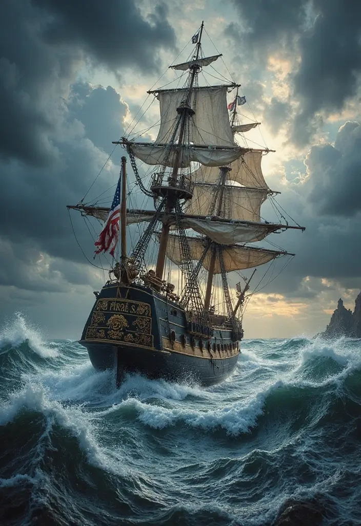 30 Pirate Ship Tattoo Designs for Ocean Lovers - 13. Large Scale Pirate Ship Scene