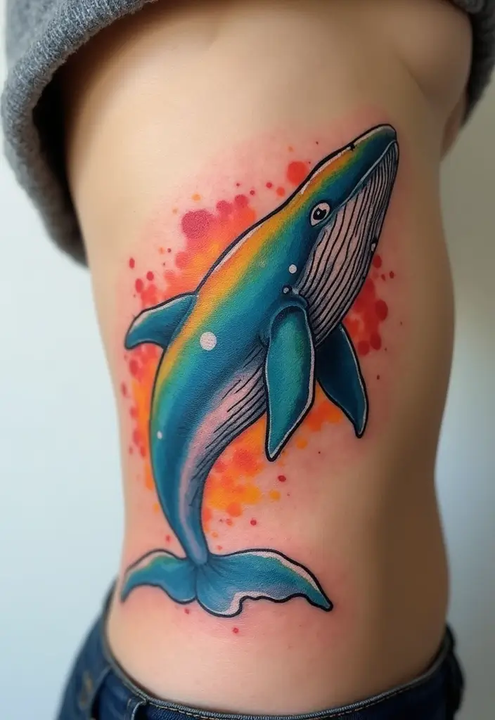 30 Rainbow Tattoos That Symbolize Hope and Diversity - 13. Rainbow Whale Tattoo