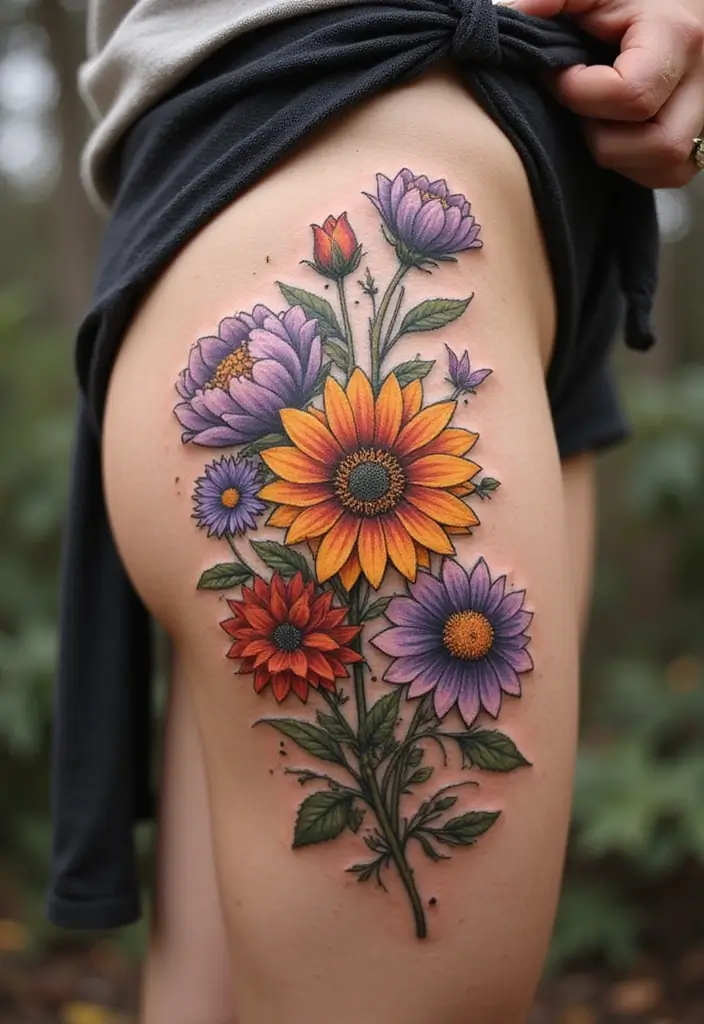30 September Birth Flower Tattoo Ideas with Meaning - 13. Aster with Floral Accents