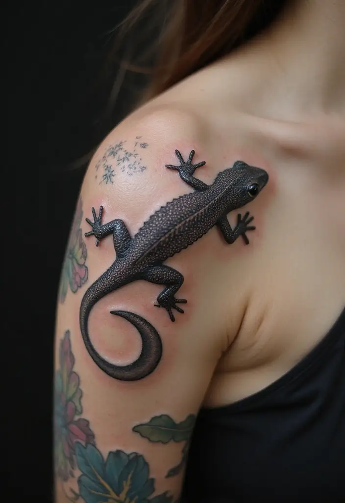 30 Small Lizard Tattoo Designs That Look Unique - 13. Lizard and Moon