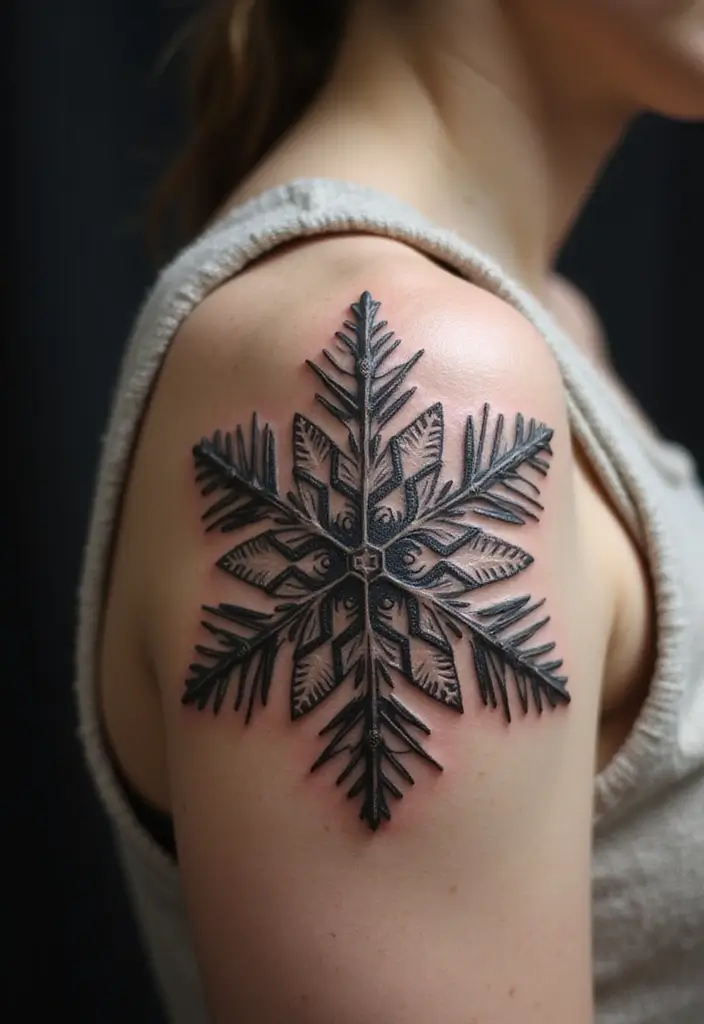 30 Snowflake Tattoo Ideas with Delicate and Unique Patterns - 13. Ornamental Snowflake