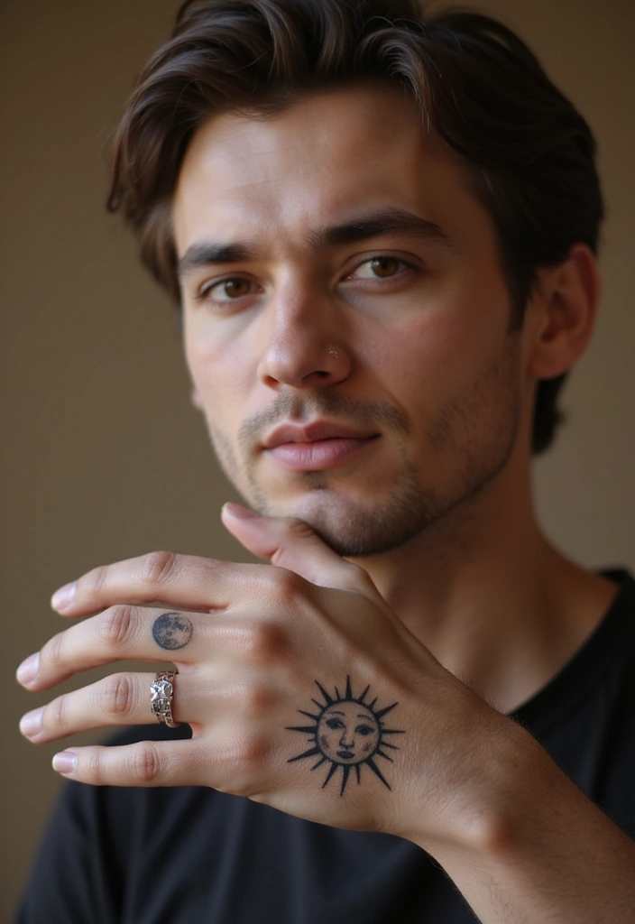 30 Symbol Hand Tattoos for Men That Speak Volumes - 13. The Sun and Moon