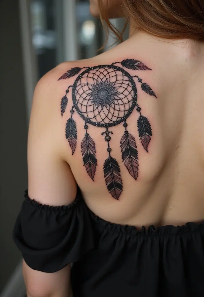 30 Tattoo Shoulder Designs for Women with Feminine Flair - 13. Dreamcatchers