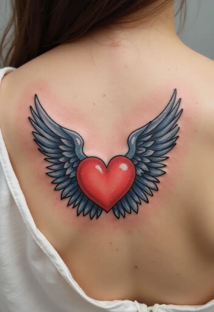 30 Shoulder Wing Tattoo Ideas with Angelic Inspiration - 13. Angel Wings with a Heart