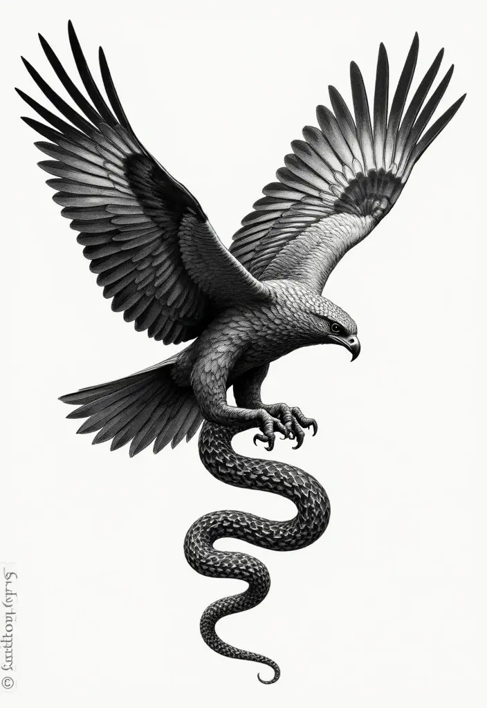 30 Hawk Tattoo Designs That Represent Vision and Strength - 13. Hawk and Snake