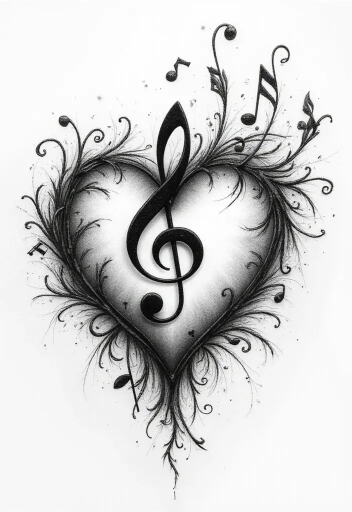 30 Treble Clef and Bass Clef Heart Tattoo Ideas for Music Lovers - 14. Music Sheet Clef Heart