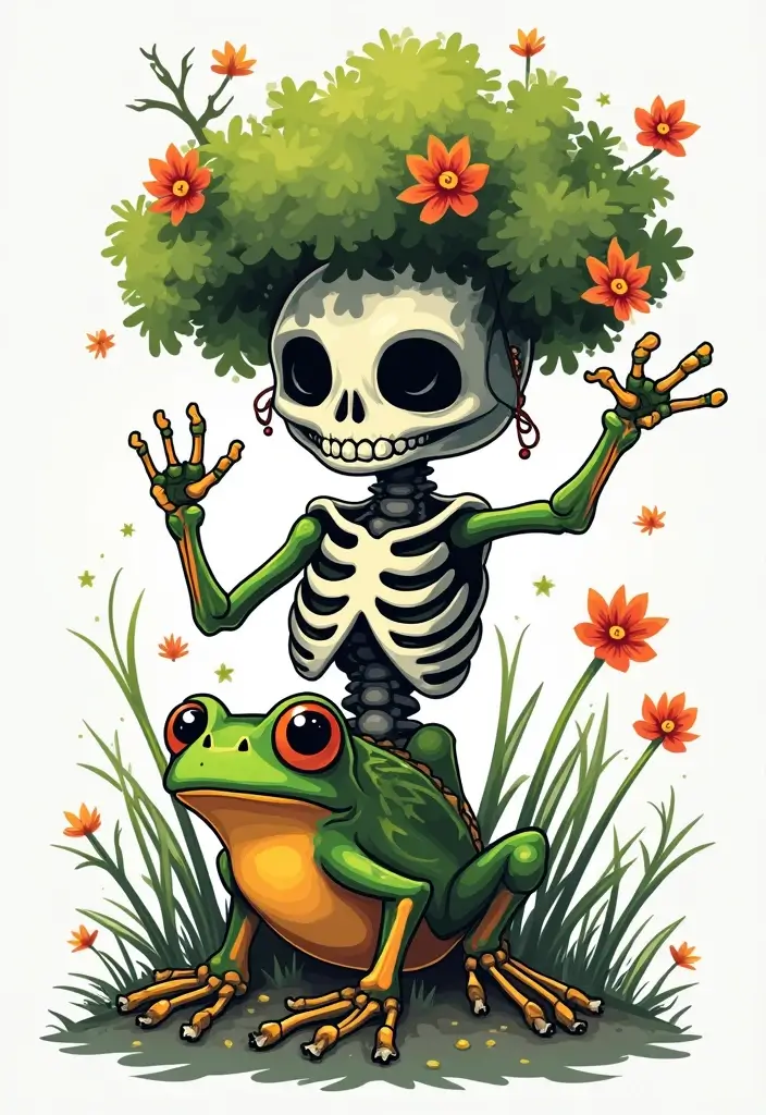 30 Tree Frog Tattoos with Playful and Unique Vibes - 13. Cartoon Skeleton Tree Frog
