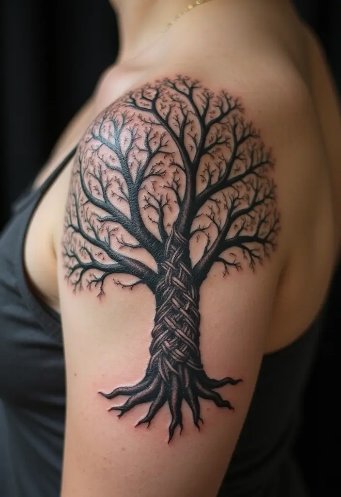30 Tree on Shoulder Tattoo Ideas That Look Stunning - 13. Celtic Tree Knot