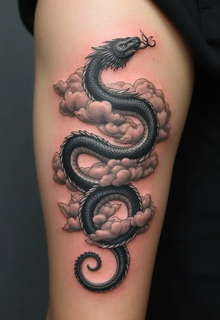 30 Viking Snake Tattoo Designs with Norse Symbolism - 13. Serpent and Clouds