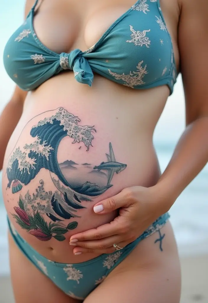 30 Womb Tattoo Concepts with Powerful Feminine Symbolism - 13. Ocean-Inspired Womb Tattoos