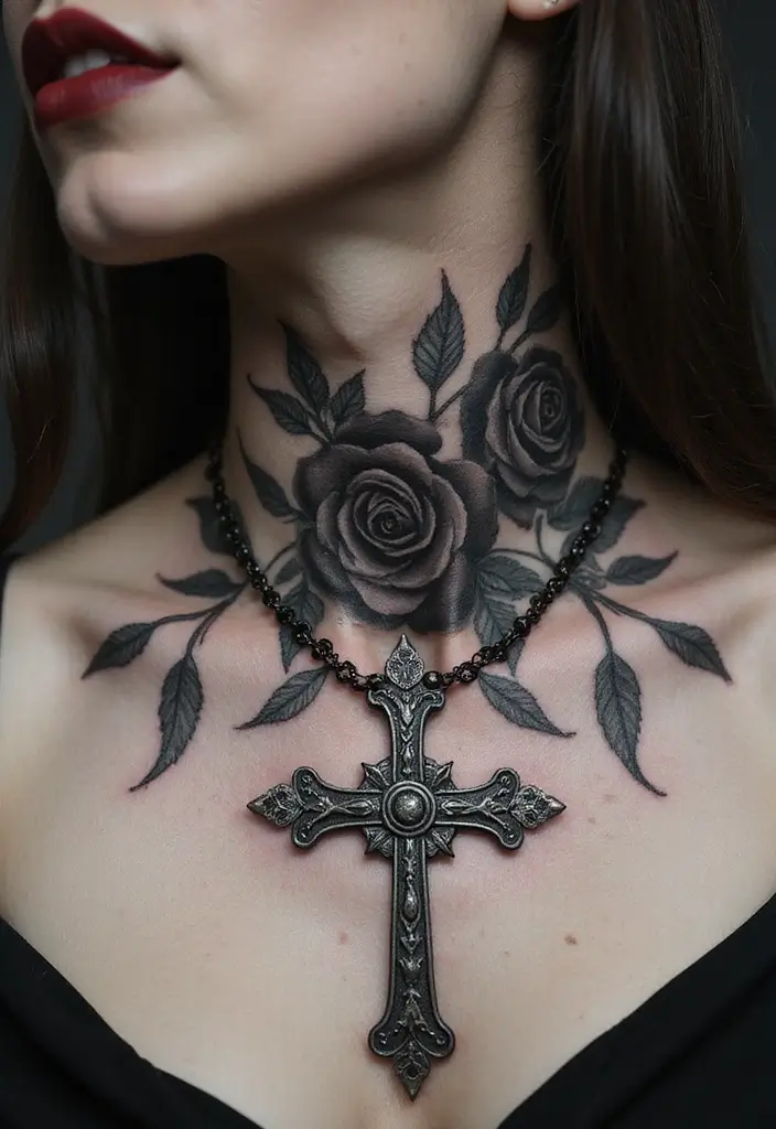 30 Women's Throat Tattoos That Are Edgy and Elegant - 13. Gothic Inspirations