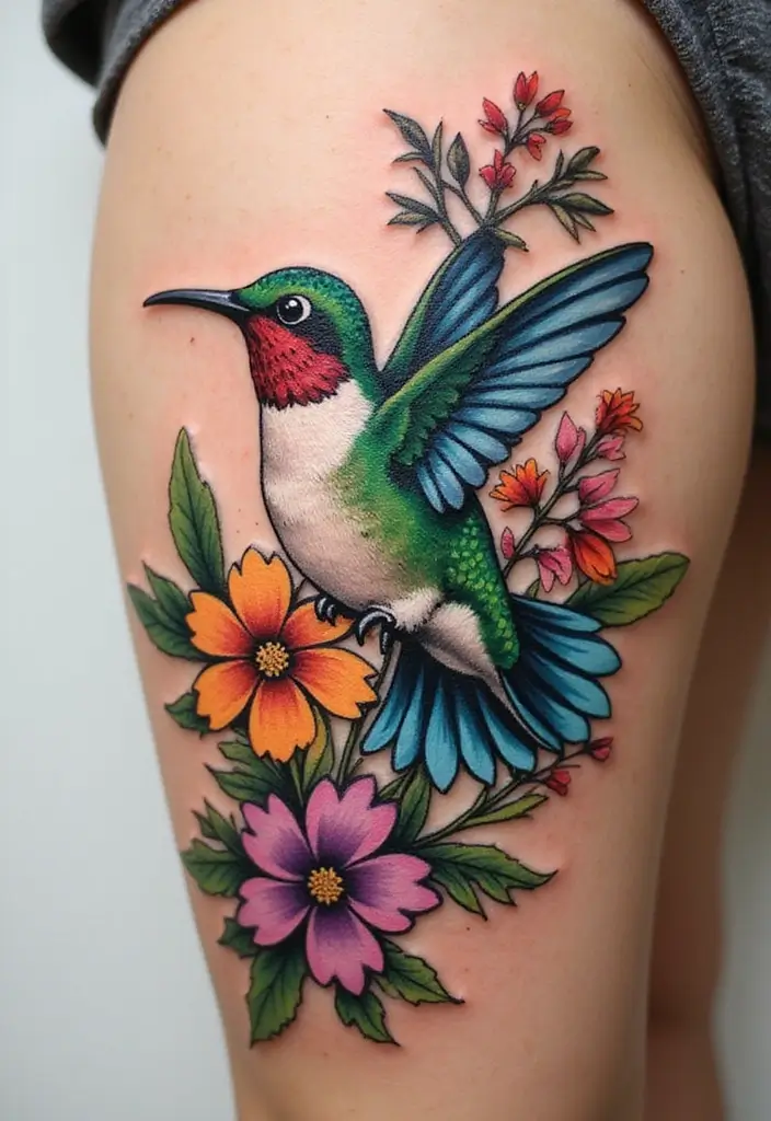 30 3D Hummingbird Tattoos That Feel Lifelike - 14. The Enchanted Garden