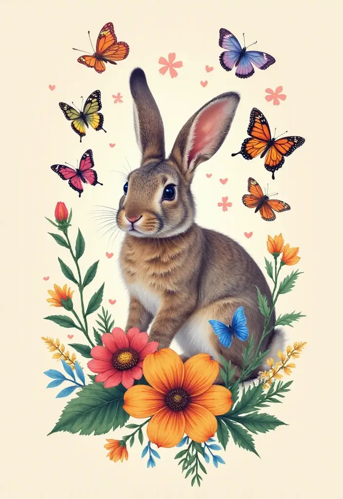 30 American Traditional Rabbit Tattoo Inspirations - 14. Rabbit and Butterflies