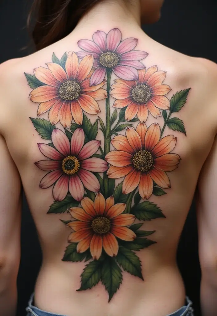30 Colorful Daisy Tattoo Inspirations Full of Joy - 14. Blossoming Daisies in Full Bloom