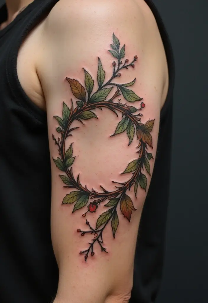 30 Crown of Thorns Bicep Tattoo Inspirations You’ll Admire - 14. Nature's Embrace