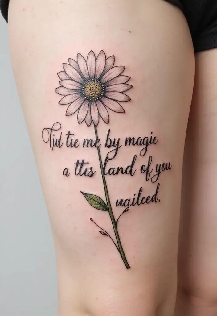 30 Daisy April Birth Flower Tattoo Designs You’ll Love - 14. Daisy with Quote