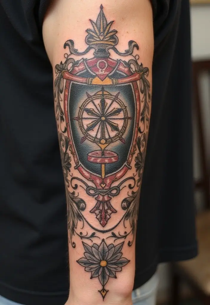 30 Family Crest Arm Tattoos That Carry Heritage - 14. Spiritual Symbols in Family Crests