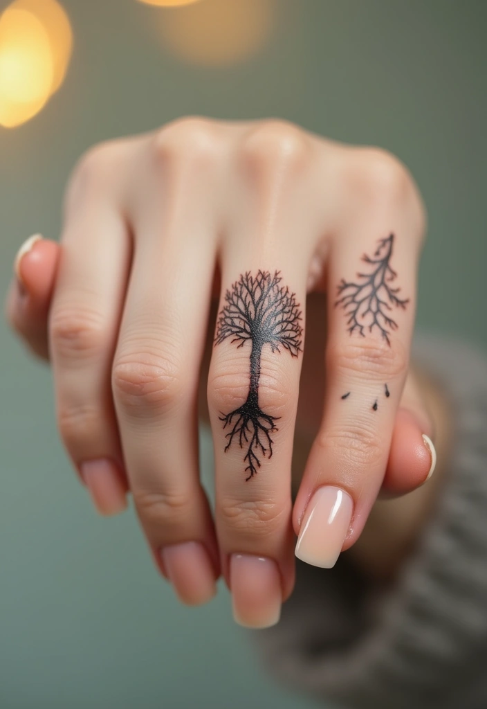 30 Finger Tattoo Ideas for Females That Look Stylish - 14. Tree of Life