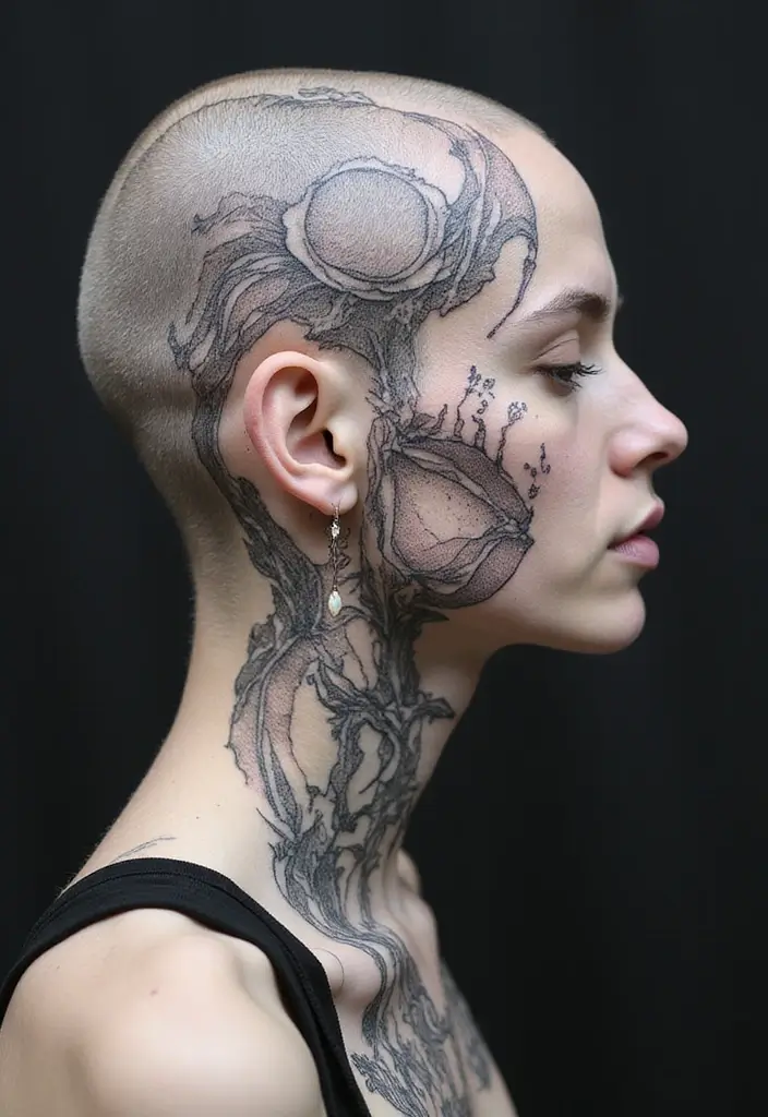30 Geometric Head Tattoo Ideas for Bold Expression - 14. Negative Space Designs
