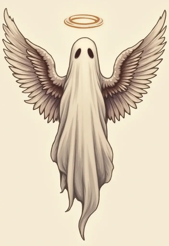 30 Ghost Tattoo Meanings and Designs with Spooky Style - 14. The Guardian Angel