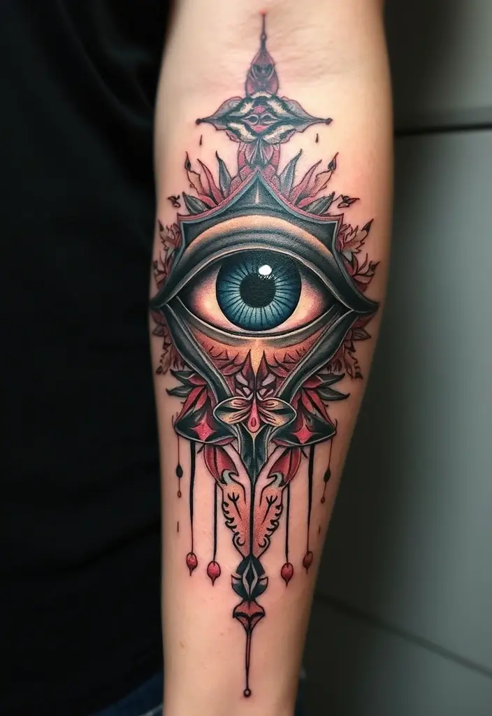 30 Greek Eye Tattoo Meaning and Stunning Design Ideas - 14. Surrealist Greek Eye Tattoos