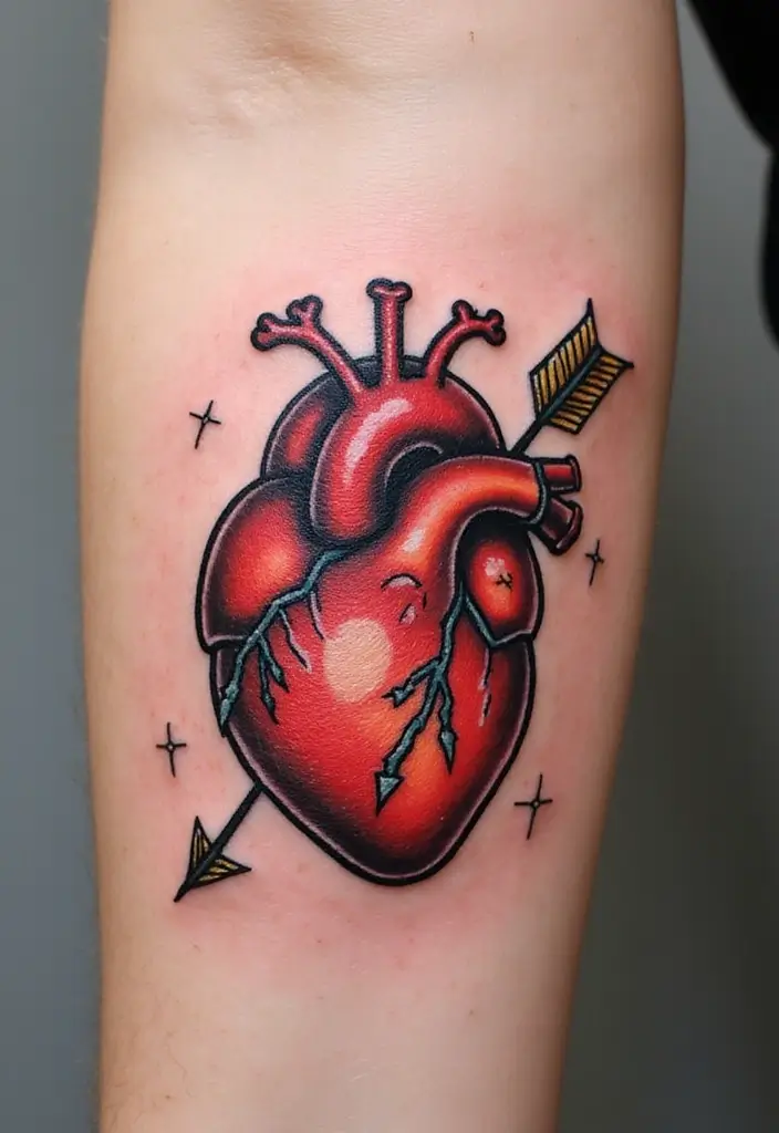 30 Heart Tattoos with Names to Celebrate Love and Bonds - 14. Heart with Arrow and Name
