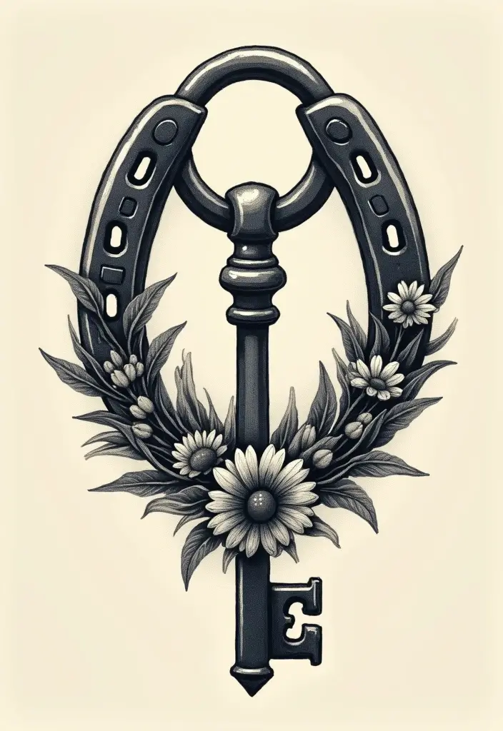 30 Horse and Horseshoe Tattoos for Luck and Freedom - 14. Horseshoe and Key