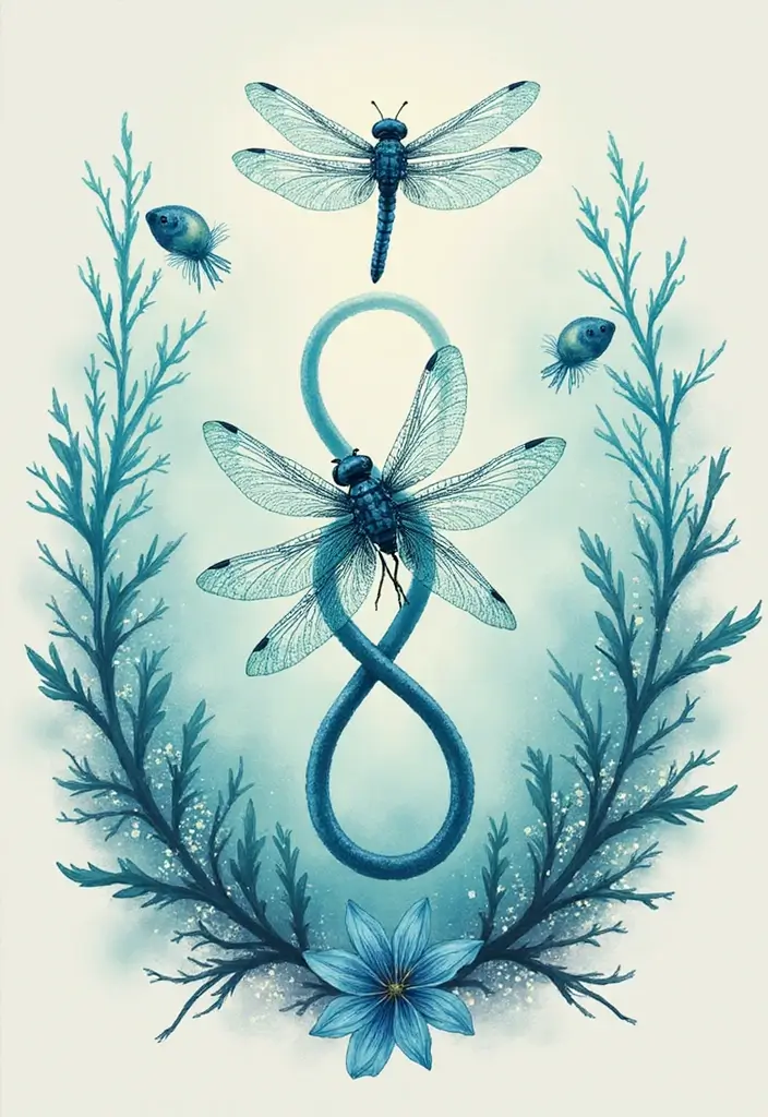 30 Infinity Dragonfly Tattoo Designs with Meaning - 14. Dreamy Underwater Dragonfly
