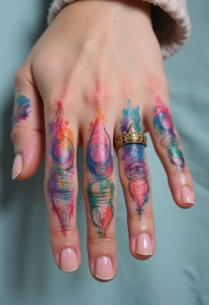30 King and Queen Tattoos Finger Designs for Couples - 14. Artistic Brush Stroke Crowns