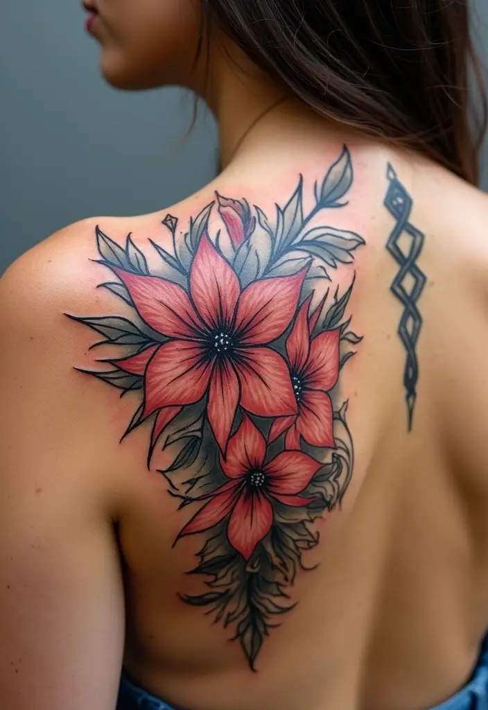 30 Larkspur Tattoo Designs Inspired by Birth Flowers - 14. Larkspur with Tribal Elements