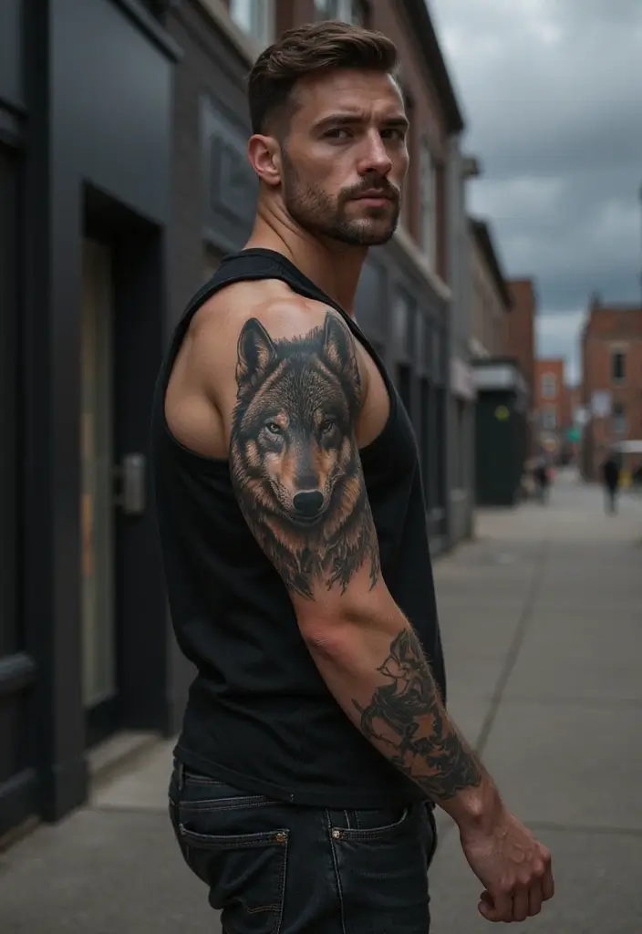 30 Lightning Tattoos for Men That Electrify Style - 14. Lightning and Wolf