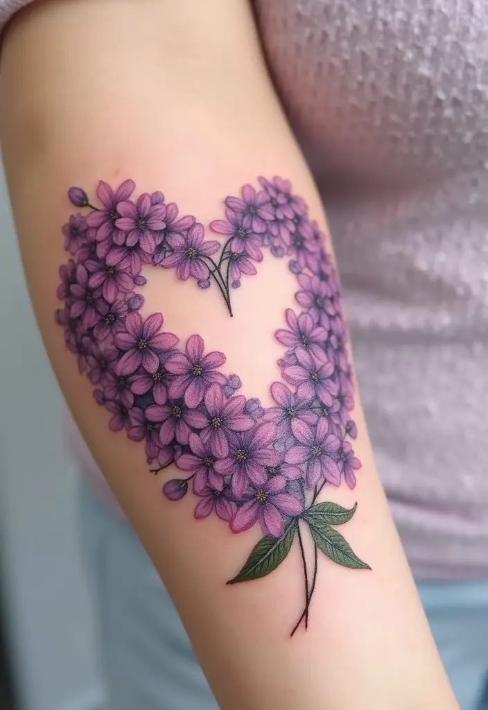 30 Lilac Flower Tattoo Designs with Gentle Symbolism - 14. Lilac Heart