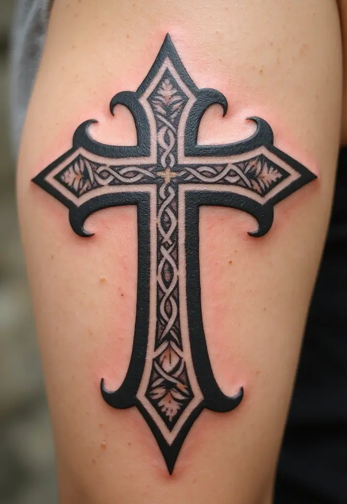 30 Masculine Tribal Tattoos Full of Power and Legacy - 14. The Tribal Cross