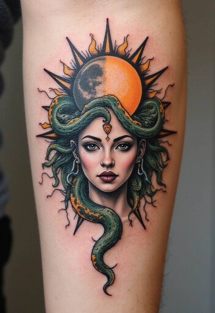 30 Medusa Tattoos for Females with Bold and Fierce Symbolism - 14. Celestial Medusa