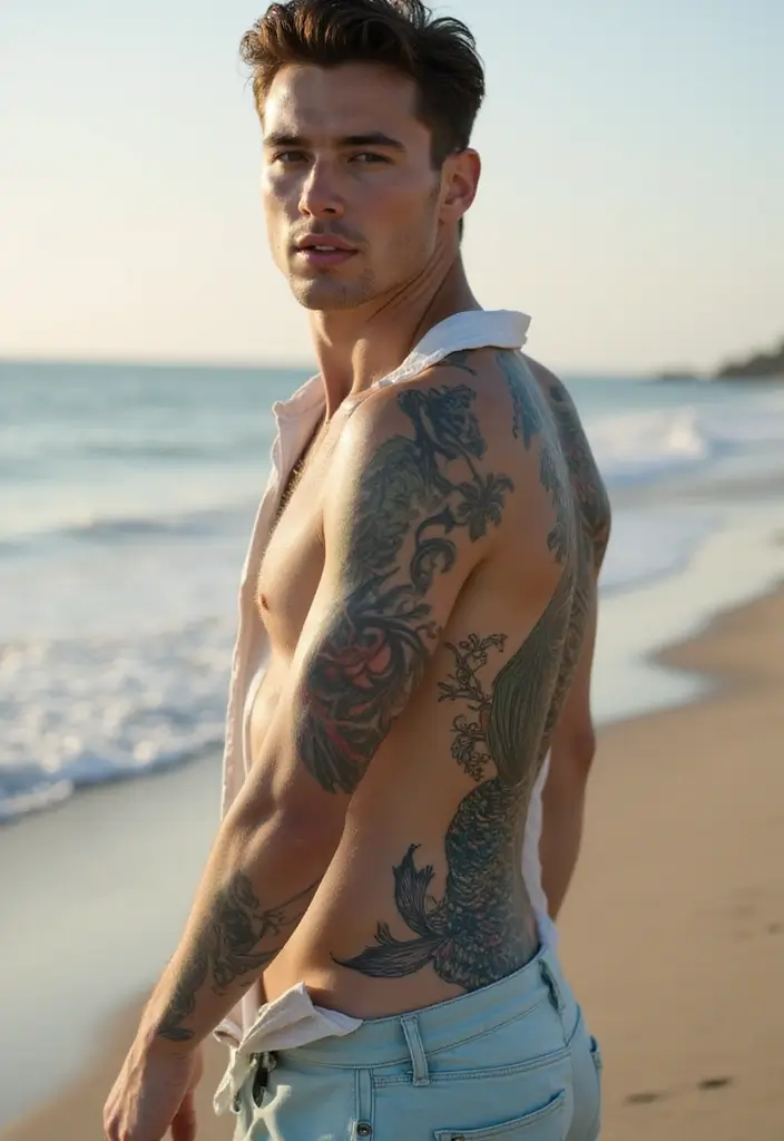 30 Creative Mermaid Tattoos for Men with Ocean Spirit - 14. Interactive Mermaid