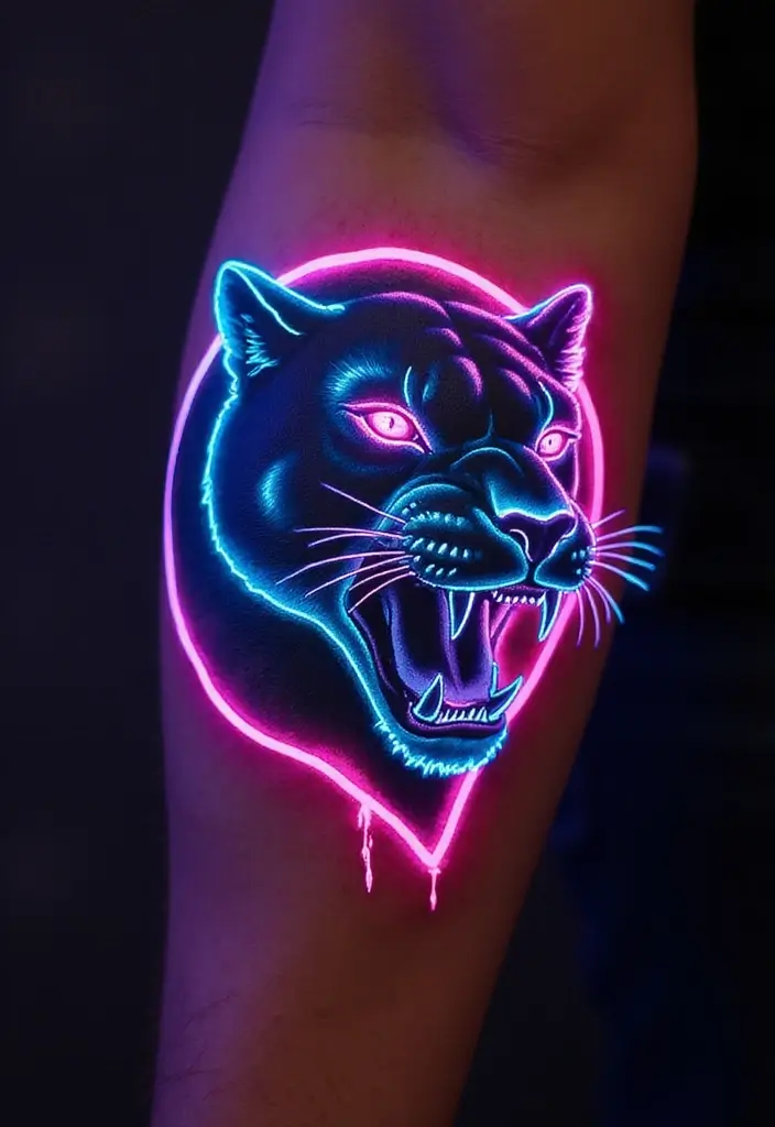 30 Panther Tattoo Designs That Represent Power and Mystery - 14. Neon Panther