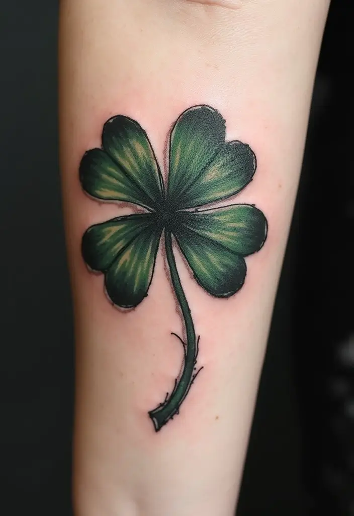 30 Realistic Four Leaf Clover Tattoo Inspirations for Luck - 14. Artistic Sketch Style