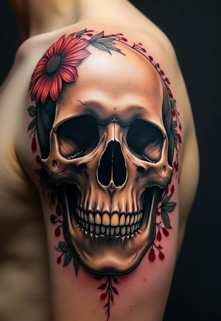 30 Shoulder and Back Tattoos for Guys with Masculine Energy - 14. Skulls and Skeletons